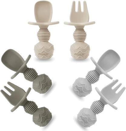PandaEar 6 Pack Silicone Baby Spoons and Fork Feeding Set- Anti-Choke First Self Feeding Utensils
