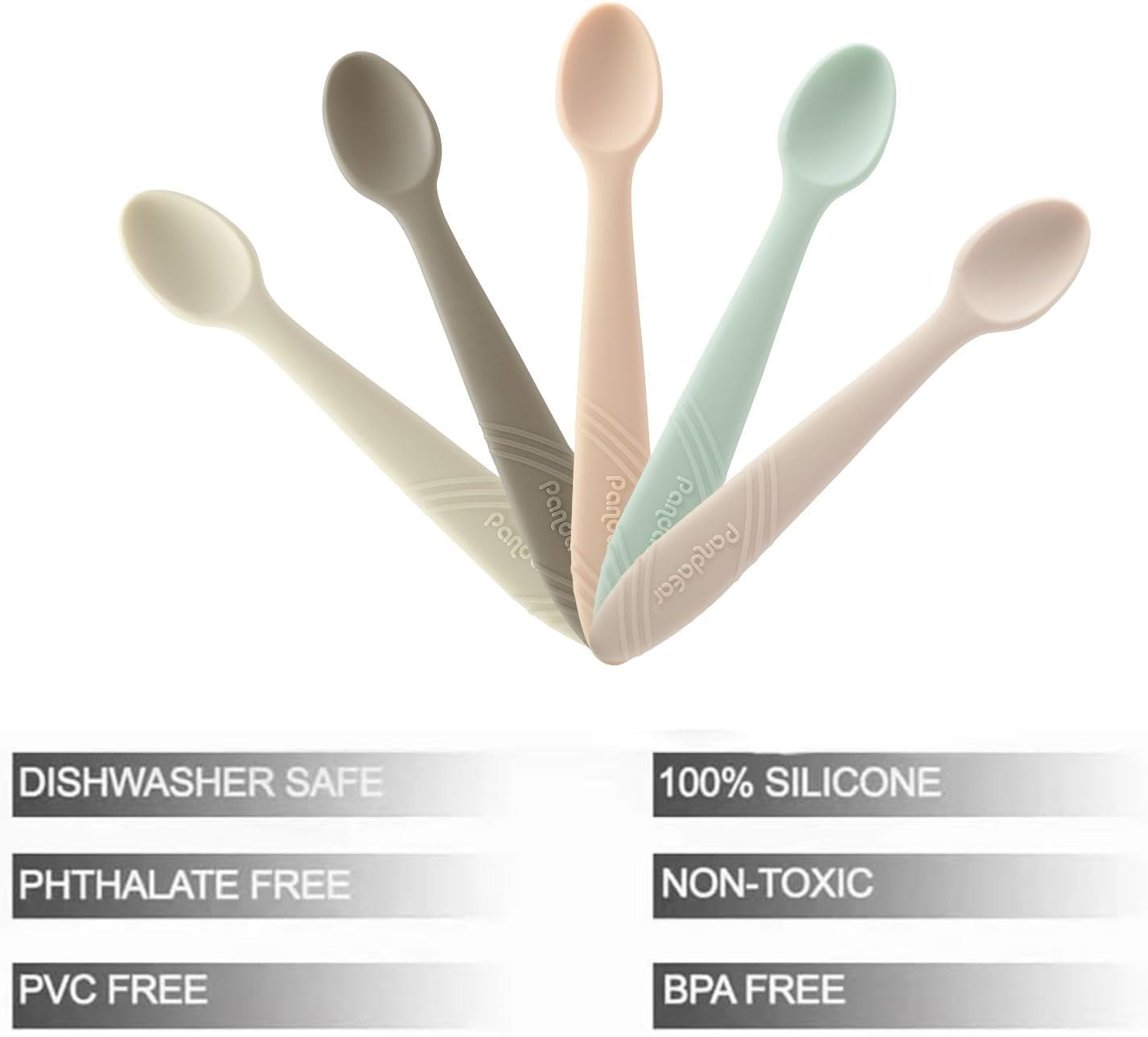 PandaEar 5 Pack Silicone Baby Spoons Self Feeding 4 6 Months, Baby Food Feeding Spoons Utensils