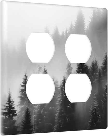 Foggy Forest Natural Scenery Retro Tree Pine Outlet Covers 2 Gang Double Duplex Decorative Light