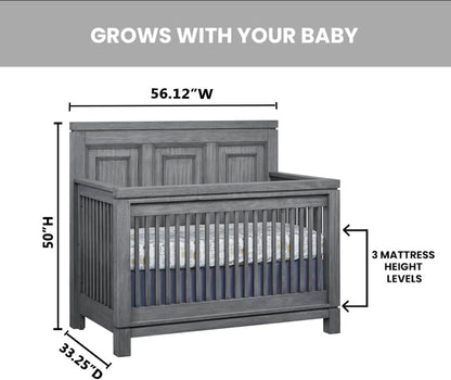 Soho Baby Manchester Premium 4-in-1 Convertible Crib, Flat-Top Headboard, Rustic Gray, GreenGuard
