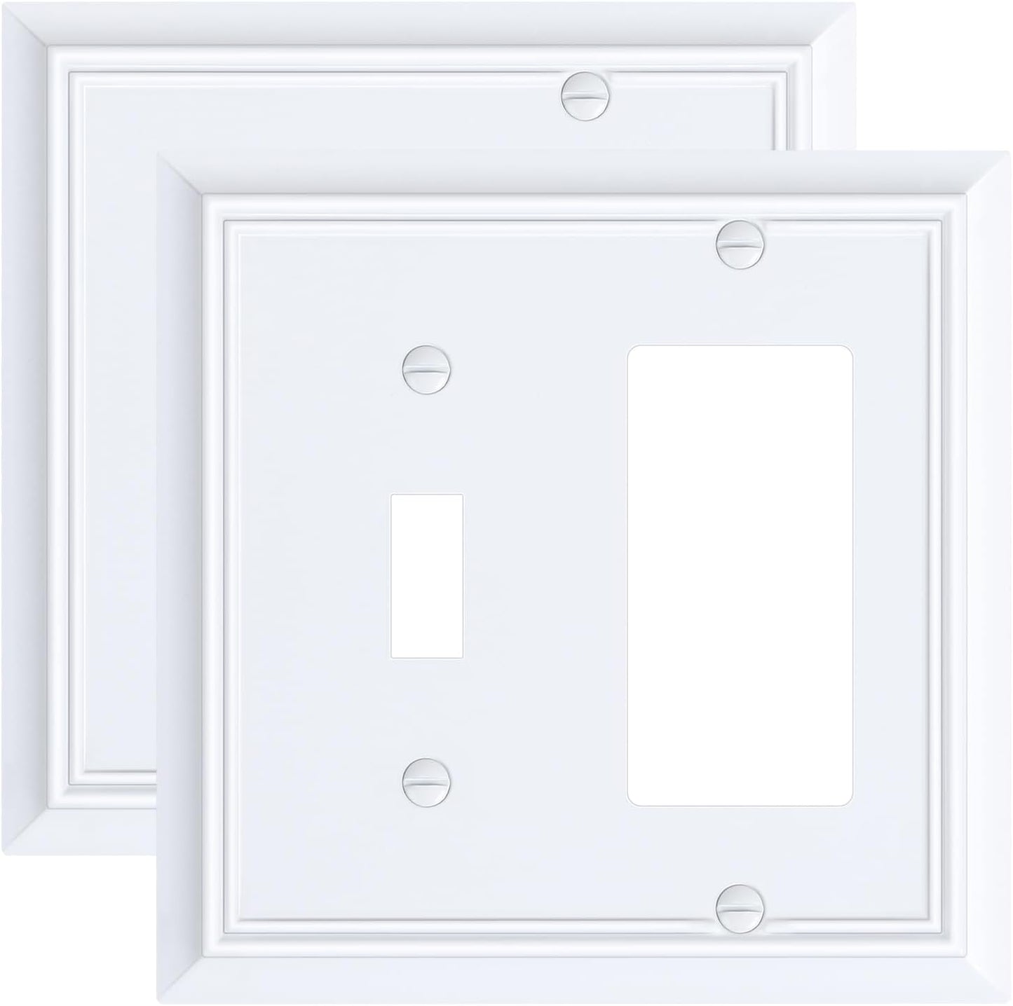 2-Pack Combo Toggle/Decorator Light Switch Cover Plate, Pure White Decorative Electrical Outlet