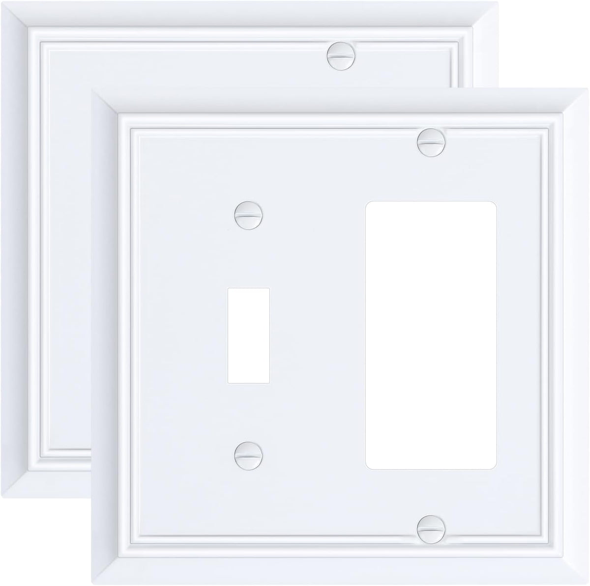 2-Pack Combo Toggle/Decorator Light Switch Cover Plate, Pure White Decorative Electrical Outlet
