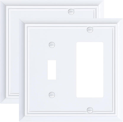 2-Pack Combo Toggle/Decorator Light Switch Cover Plate, Pure White Decorative Electrical Outlet