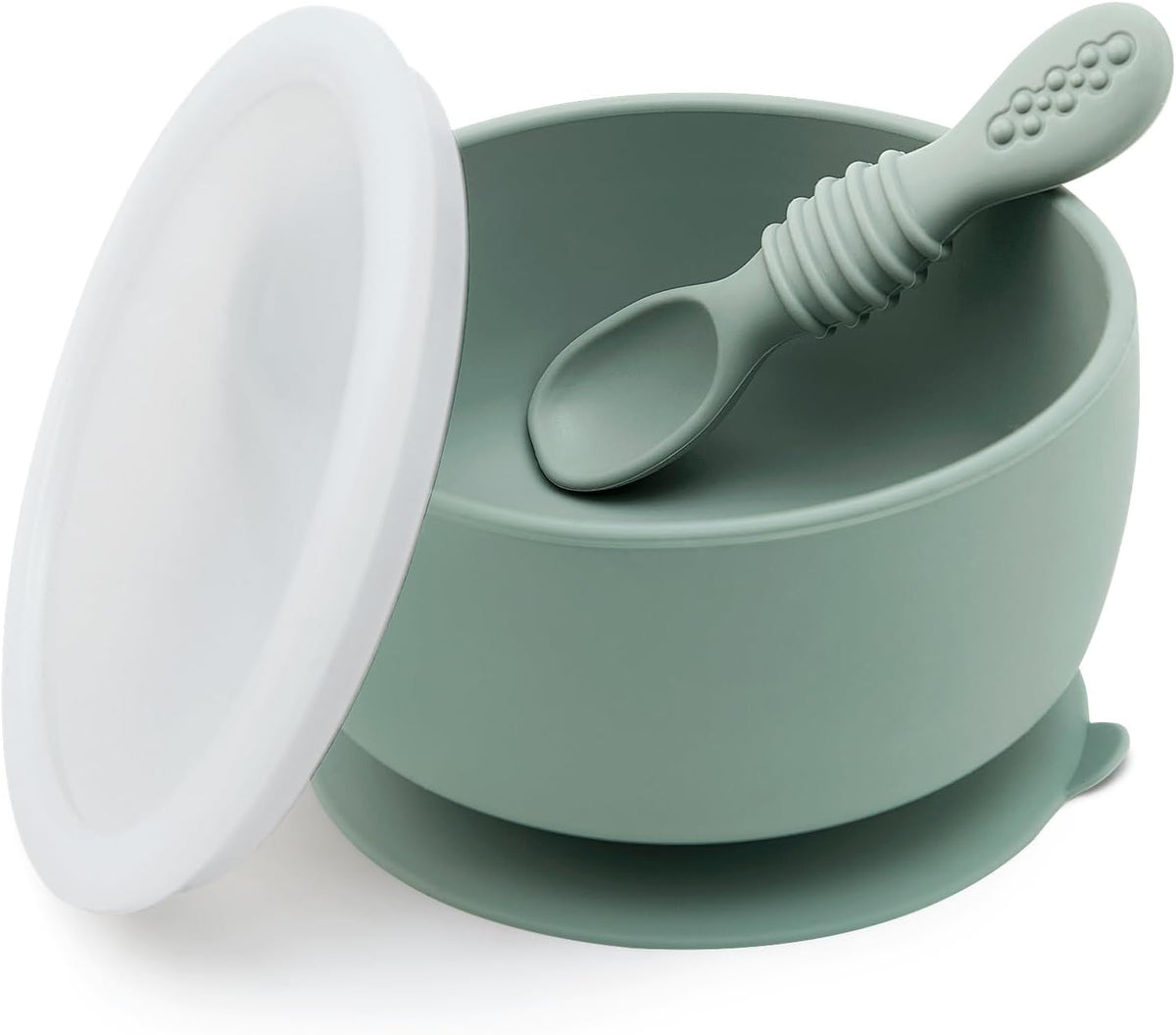 SAMiGO Silicone Baby Bowl and Spoon Set with Suction and Lid, First Stage Self Feeding Essentials