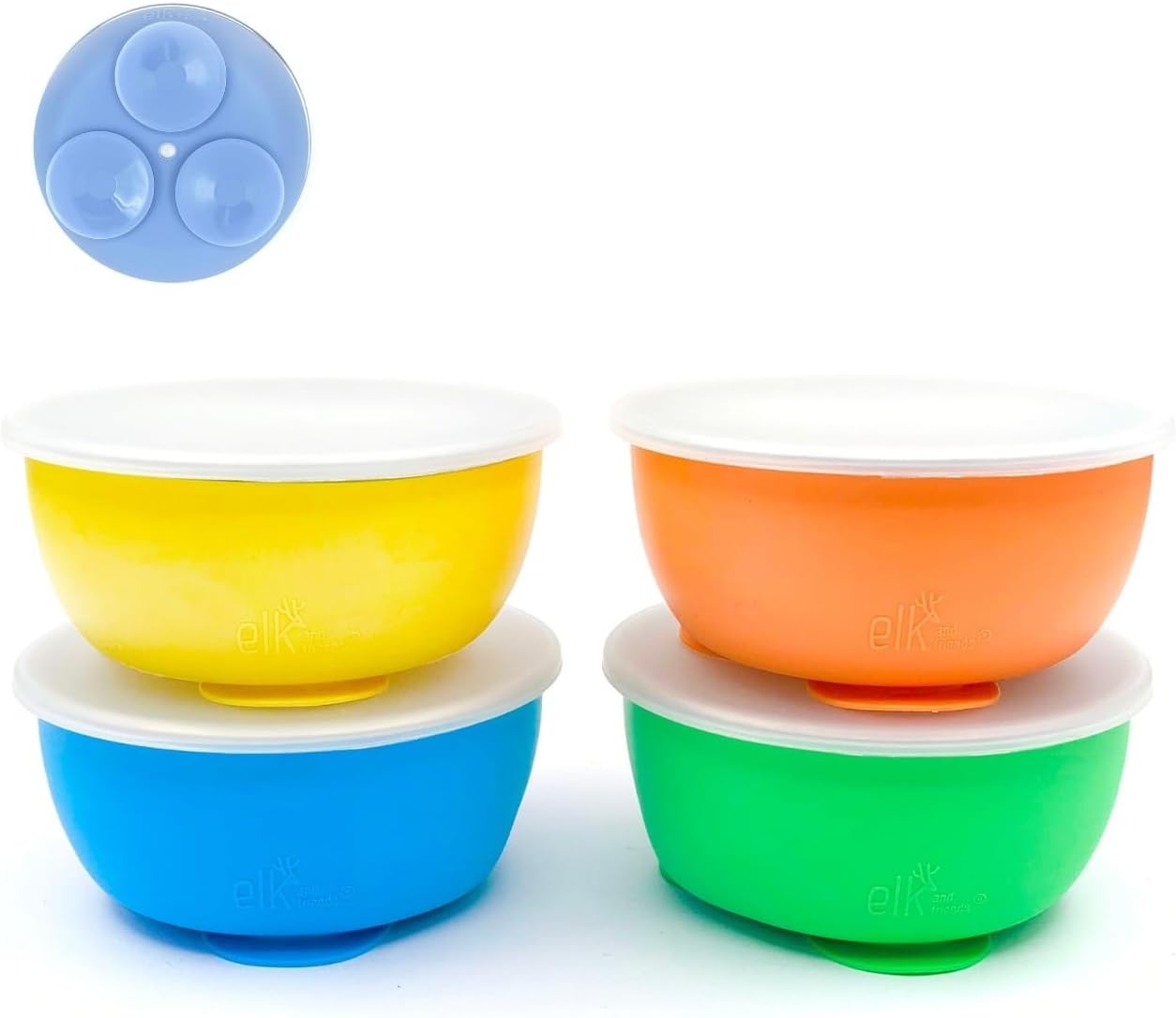 Elk and Friends Stainless Steel Bowls with Silicone Sleeve for Babies & Toddlers | Lids Included |