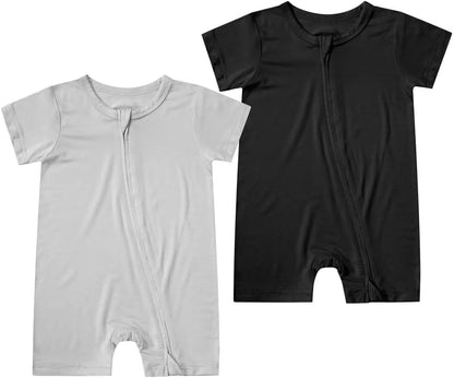 Teach Leanbh Unisex Baby 2 Pack Bamboo Viscose Pajamas Short Sleeve 2 Way Zipper Romper Jumpsuit