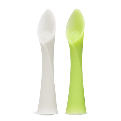Olababy 100% Silicone Soft-Tip Training Spoon for Baby Led Weaning 2pack (Pearl/Kiwi)