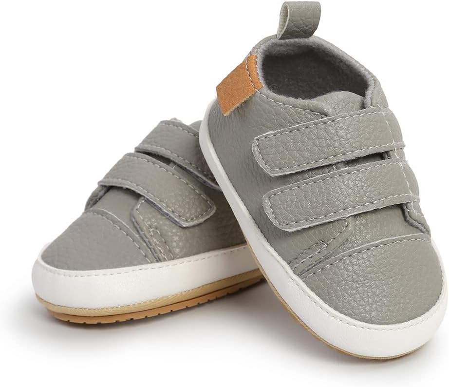 SOFMUO Baby Boys Girls High Top Ankle PU Leather Sneakers Soft Rubber Sole Infant Moccasins Newborn