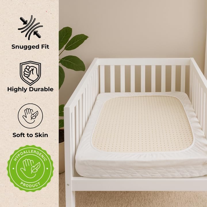 Organic Cotton Crib Mattress Protector - Water Resistant Fitted Sheet Liner Pad, Skin Friendly