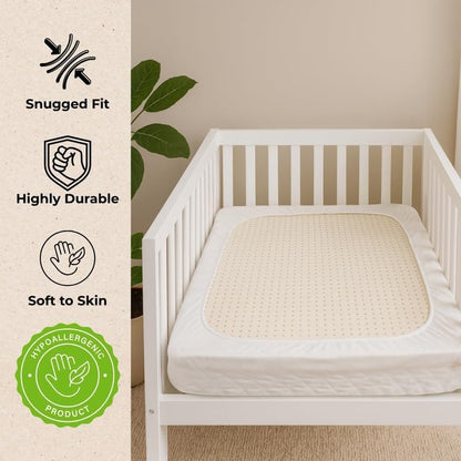 Organic Cotton Crib Mattress Protector - Water Resistant Fitted Sheet Liner Pad, Skin Friendly