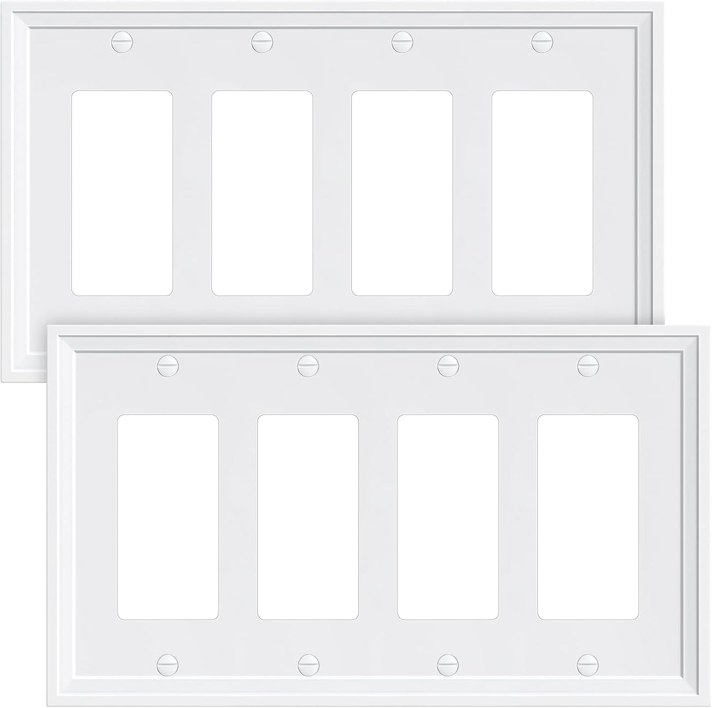 2-Pack Quad Decorator Outlet Cover Plate, White Decorative Switch Plates and Outlet Covers, Natural