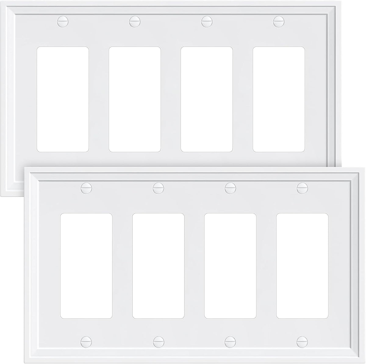 2-Pack Quad Decorator Outlet Cover Plate, White Decorative Switch Plates and Outlet Covers, Natural