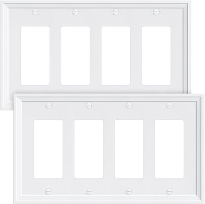 2-Pack Quad Decorator Outlet Cover Plate, White Decorative Switch Plates and Outlet Covers, Natural
