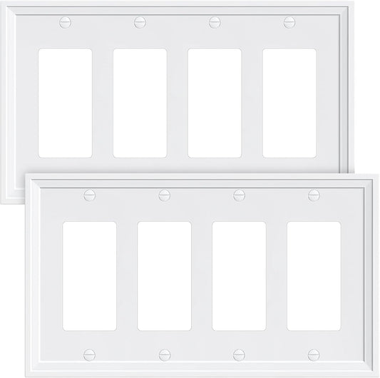 2-Pack Quad Decorator Outlet Cover Plate, White Decorative Switch Plates and Outlet Covers, Natural