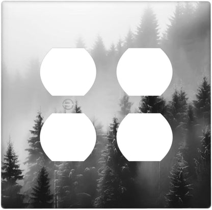 Foggy Forest Natural Scenery Retro Tree Pine Outlet Covers 2 Gang Double Duplex Decorative Light