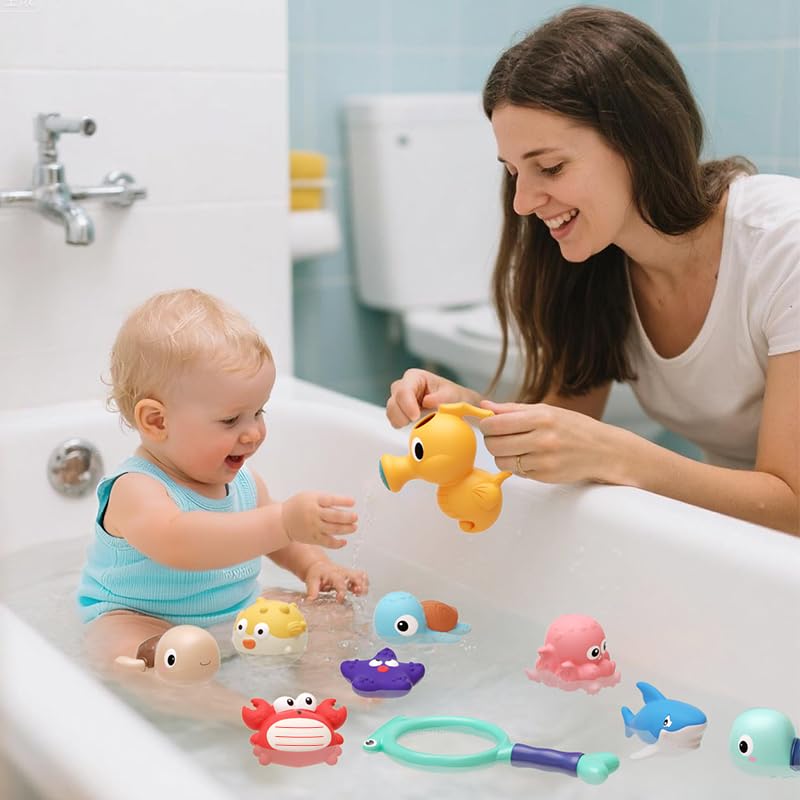 XAWACAH Bath Toy for Toddlers 6-12-18 Months, No-Hole Bathtub Toys with Baby Bath Animals, Wind-Up