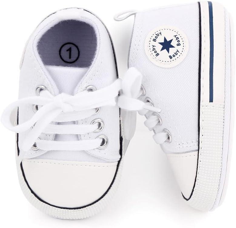 Unisex Baby Girls Boys Canvas High-top Shoes, Newborn Infant Anti-Slip Soft Sole Frist Walking