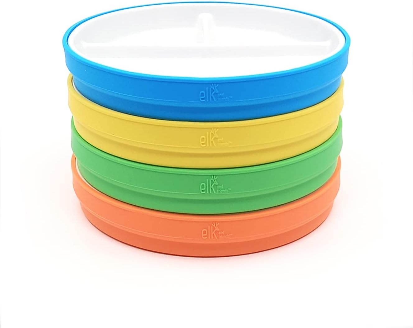 Elk and Friends Kids 6.7” Porcelain Divided Plates with Silicone Sleeves | Suitable for