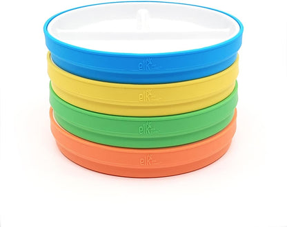 Elk and Friends Kids 6.7” Porcelain Divided Plates with Silicone Sleeves | Suitable for