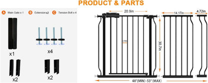 HOOEN 30" Tall Extra Wide Baby Gates for Doorways Stairs 48 to 53 Inch Long Large Pressure Mounted