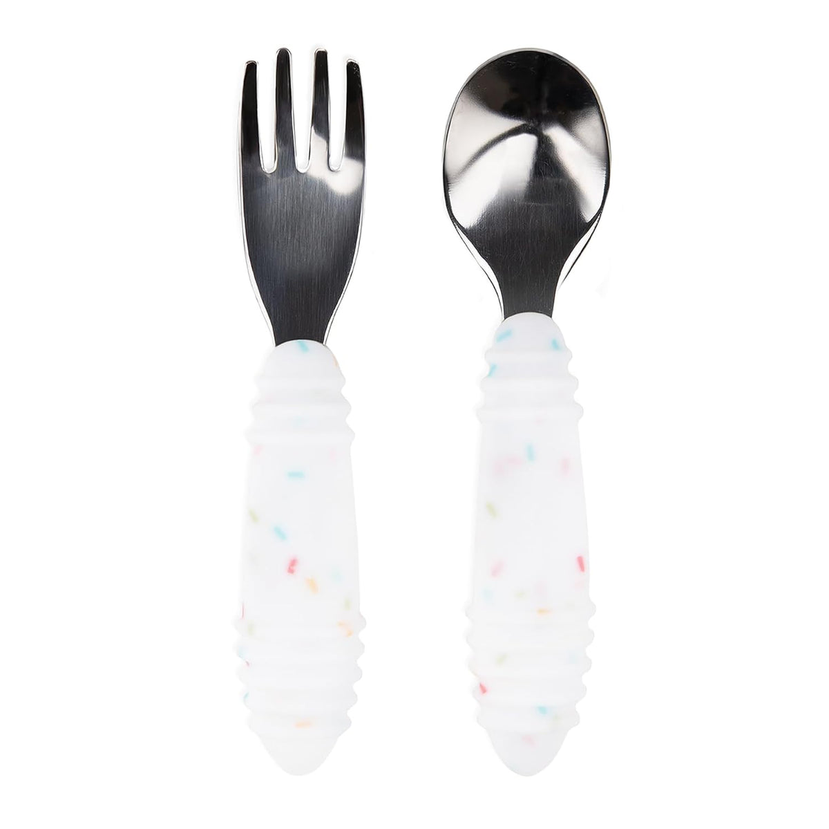 Bumkins Toddler Utensils, Kids Size Fork and Spoon Set, Silicone and Stainless-Steel Training
