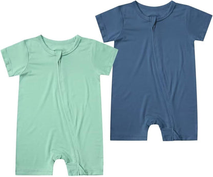 Teach Leanbh Unisex Baby 2 Pack Bamboo Viscose Pajamas Short Sleeve 2 Way Zipper Romper Jumpsuit