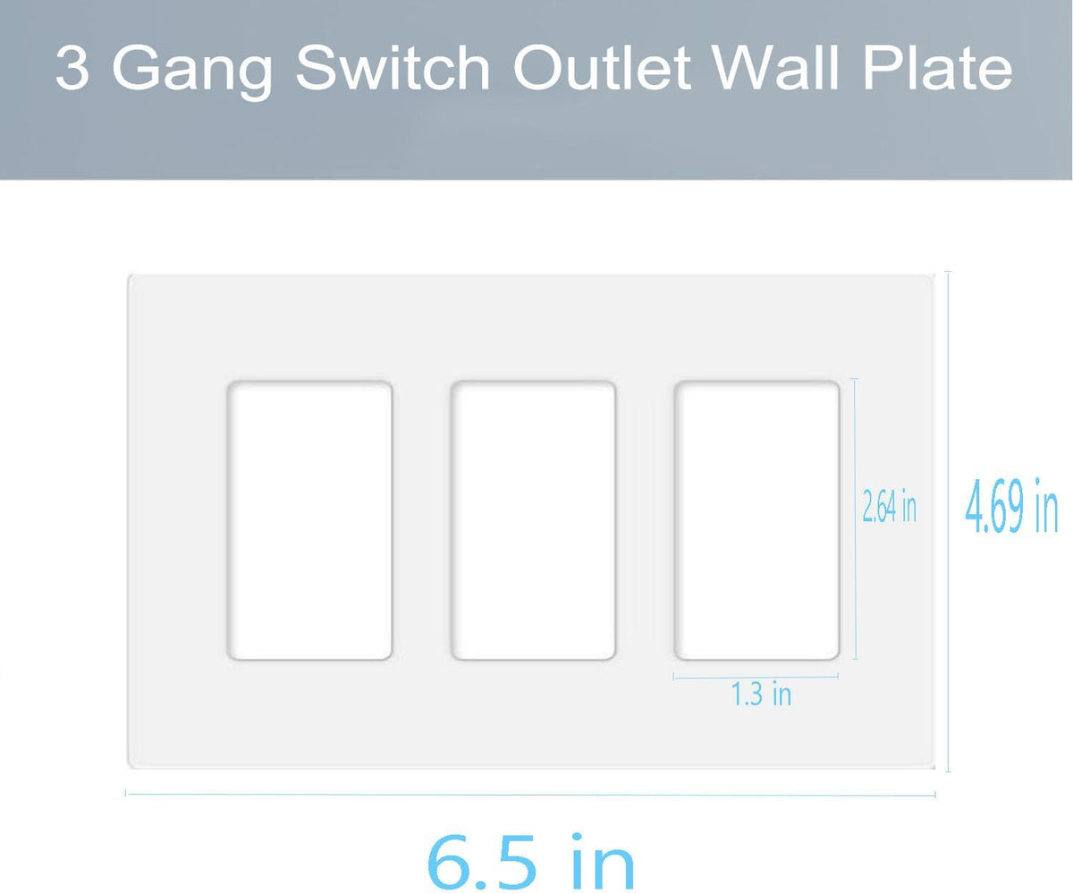 3-Gang Screwless Decorator Wall Plate Cover Switch Outlet Electrical Faceplate for Light Switche
