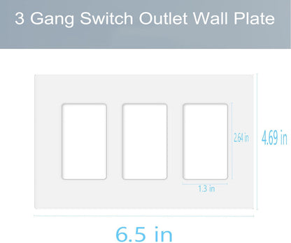 3-Gang Screwless Decorator Wall Plate Cover Switch Outlet Electrical Faceplate for Light Switche