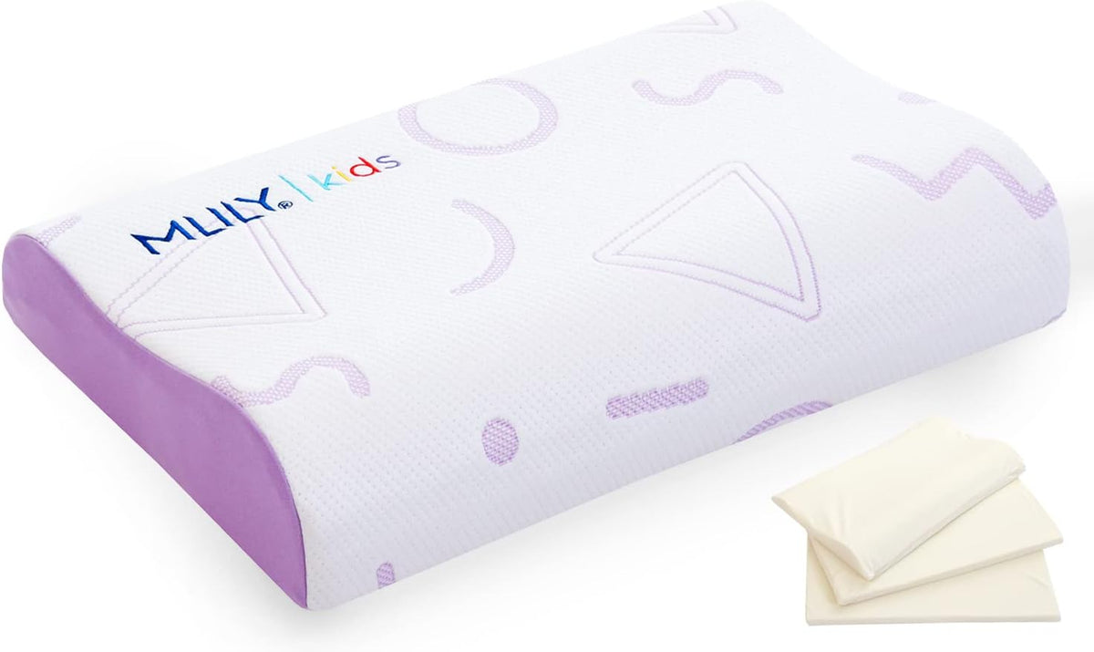 MLILY Kids Pillow for Sleeping, Adjustable Kids Memory Foam Pillow for Bed Set, Breathable and Soft