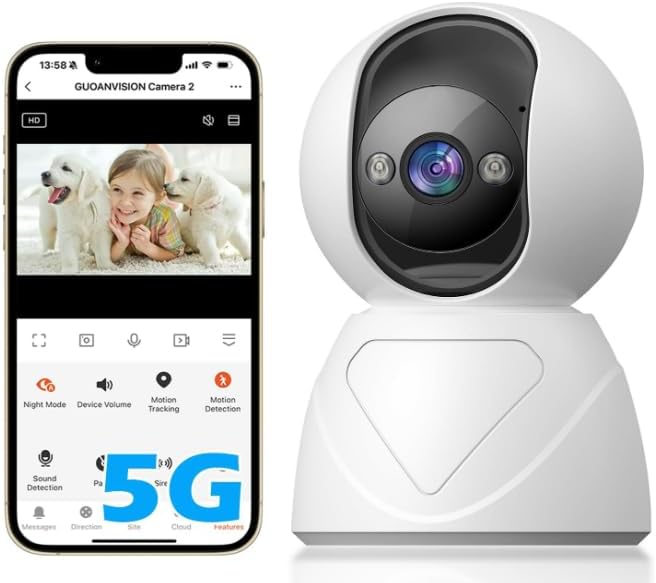 Indoor Pan/Tilt Security Camera, 5G WiFi Home Cameras for Baby Monitor/Pet Camera, Auto-Focus and