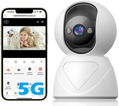 Indoor Pan/Tilt Security Camera, 5G WiFi Home Cameras for Baby Monitor/Pet Camera, Auto-Focus and