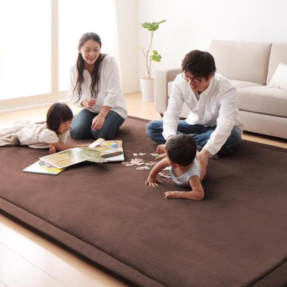 Loartee Coral Velvet Crawling Rug (5.0'x 6'8", Coffee) for Toddler Children Play Area Rug Yoga Mat