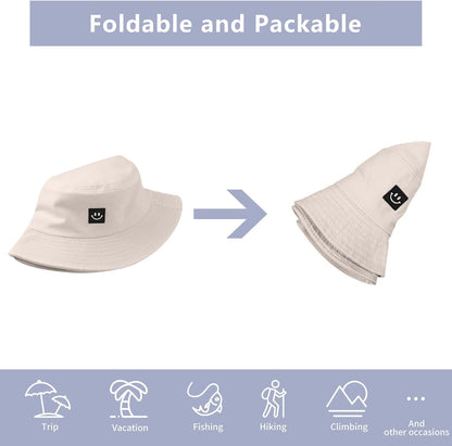 Kids Sun Hat Smile Face Bucket Hat for Girls Boys Summer Sun Protection Cotton Unisex Beach Cap