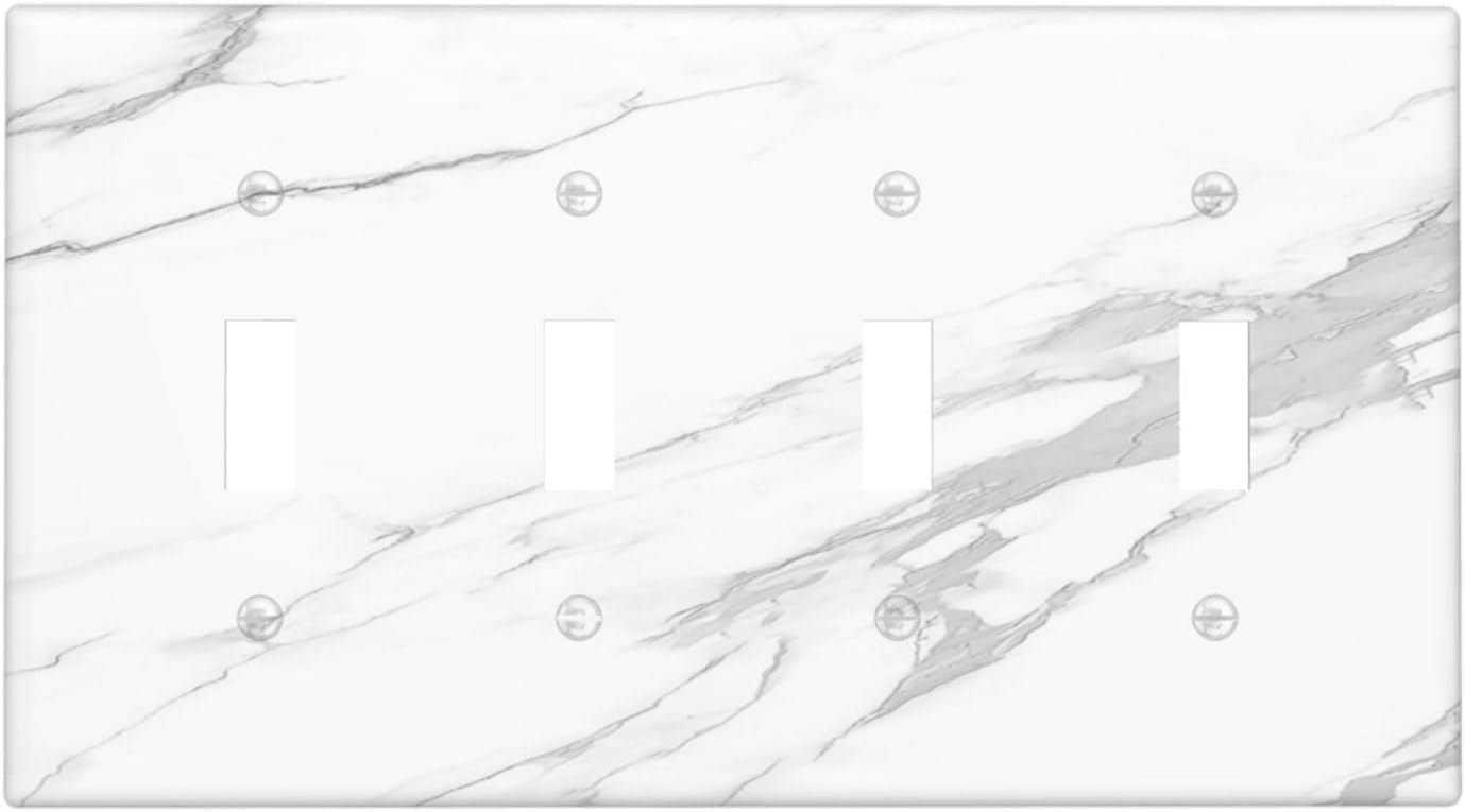 Light Switch Covers Modern White Gray Marble Quad Toggle Electrical Faceplate 4 Gang Wall Plate