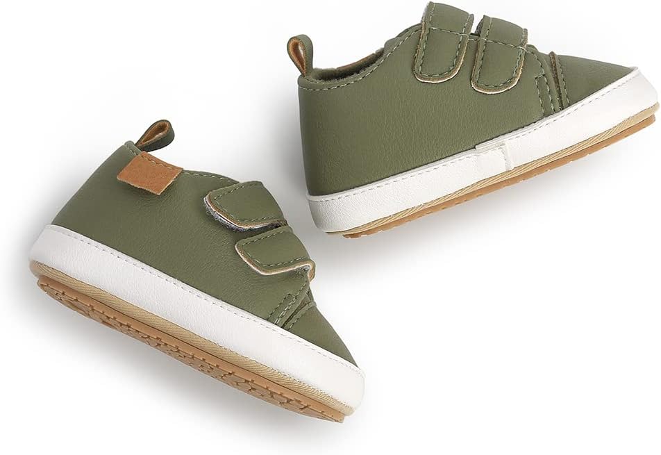 SOFMUO Baby Boys Girls High Top Ankle PU Leather Sneakers Soft Rubber Sole Infant Moccasins Newborn