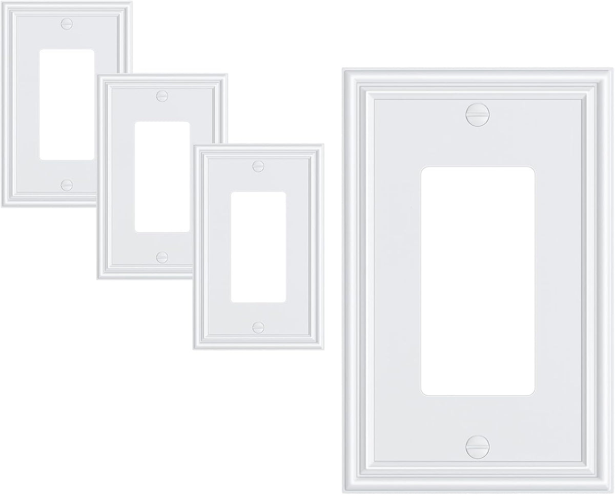 4-Pack Decorator Outlet Cover Plate, Pure White Decorative Switch Plates and Outlet Covers, Durable
