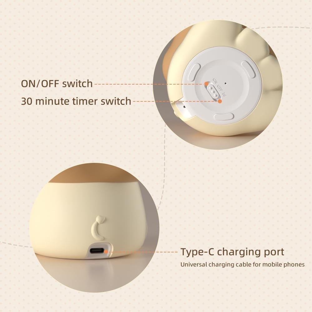 Cute Lion Night Light for Kids, Rechargeable Nursery Lamp with Timer, 3 Brightness Levels & Warm