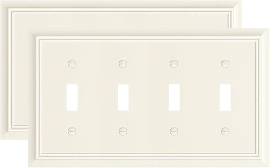 2-Pack Quad Toggle Light Switch Cover Plate, Almond Decorative Switch Plate Covers, Natural Bamboo