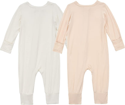Aablexema Baby Footless Pajamas Zipper with Mitten, Rayon from Bamboo, Infant Long Sleeve Romper Pjs
