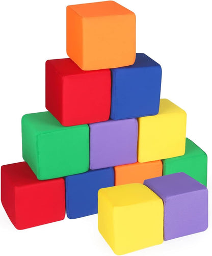 Foam Blocks for Toddlers 1-3, 12 PCS 5.5 inch Foam Soft Cubes for Kids, Colourful Building Blocks