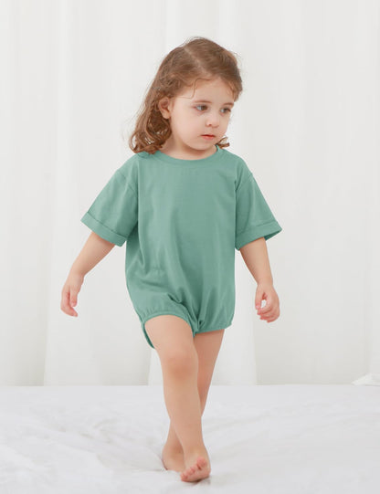 Jimonda Baby Bubble Romper Boy Girl Solid Color T-Shirt Outfits Short Sleeve Bodysuit Organic