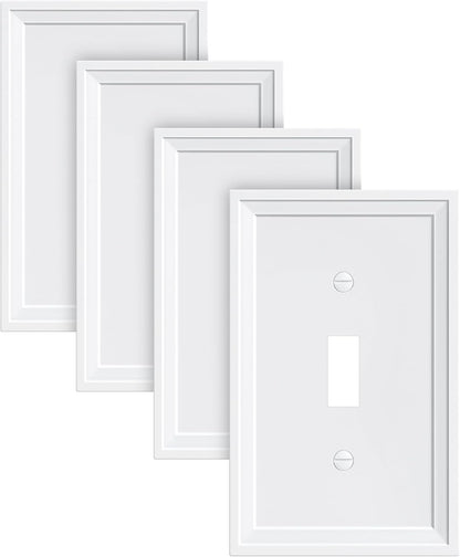 4-Pack Single Toggle Light Switch Covers Wall Plate, Pure White Decorative Switch Plate Covers, 1