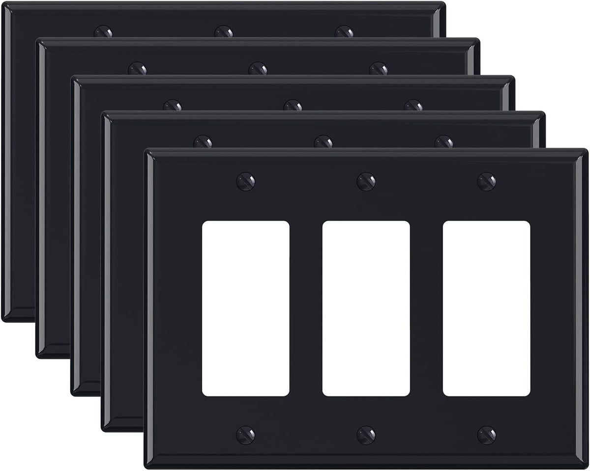 ELEGRP 3-Gang Decorative Wall Plates, Mid-Size 4.88" H x 6.75" L Unbreakable Thermoplastic