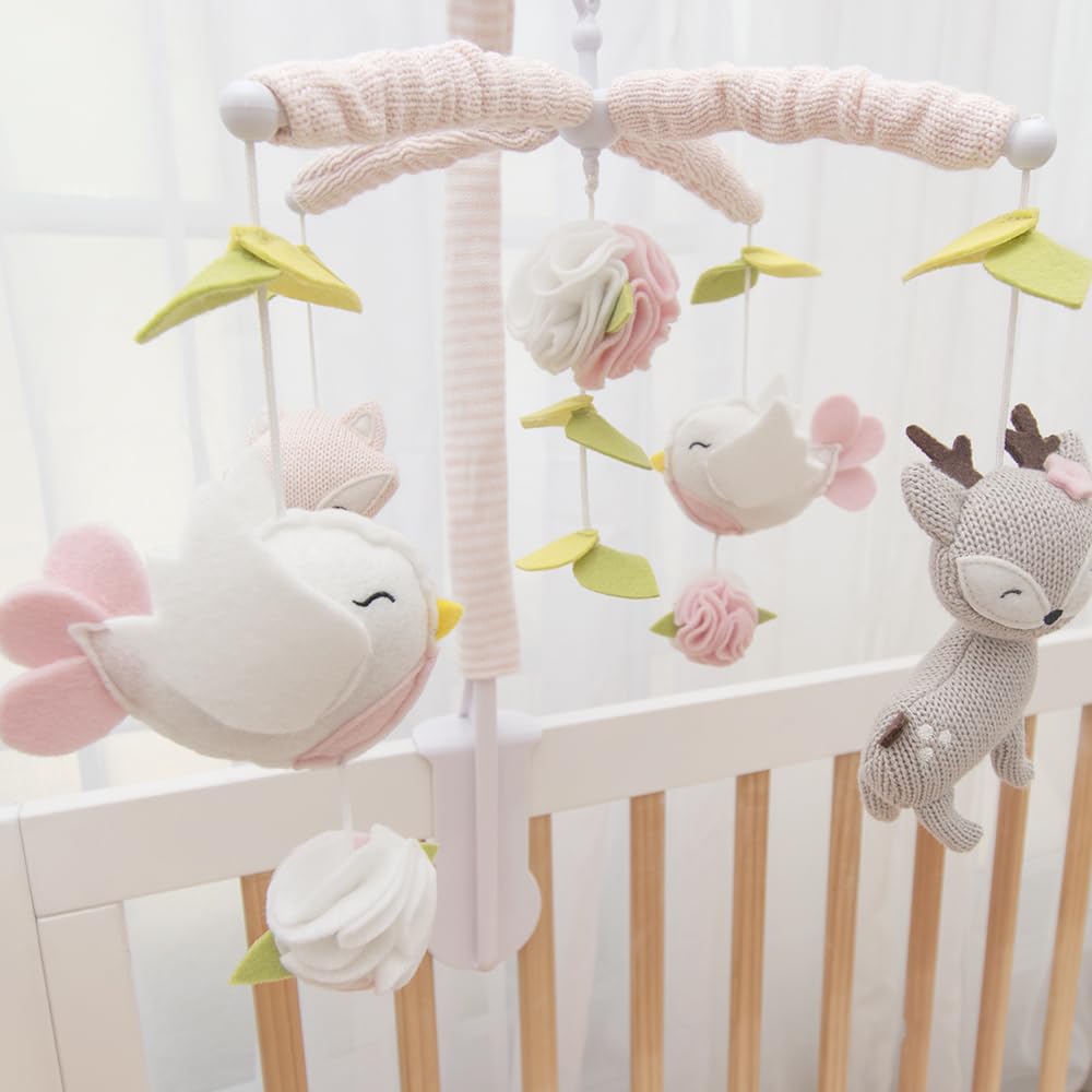 Living Textiles Baby Musical Mobile - Ava Birds | Crib Toy, Knitted Woodland Characters, Nursery