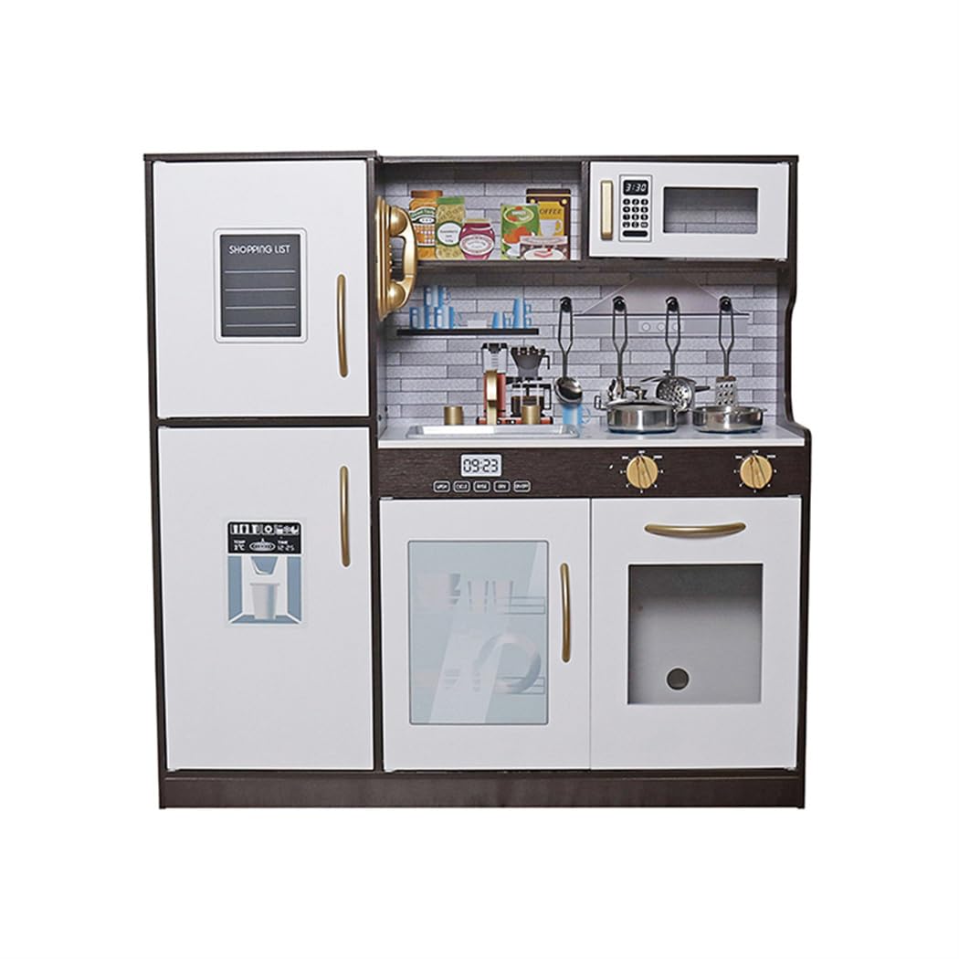 TOUCH US Wooden Play Kitchen Toy Set with Light, Kids Children Pretend Toy Kitchen Playset with