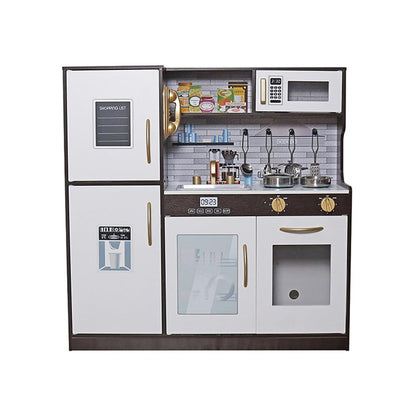 TOUCH US Wooden Play Kitchen Toy Set with Light, Kids Children Pretend Toy Kitchen Playset with