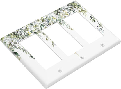 Light Switch Covers Boho Farmhouse Flower Leaf Sage Green 3 Gang Rocker Electrical GFCI Decorative