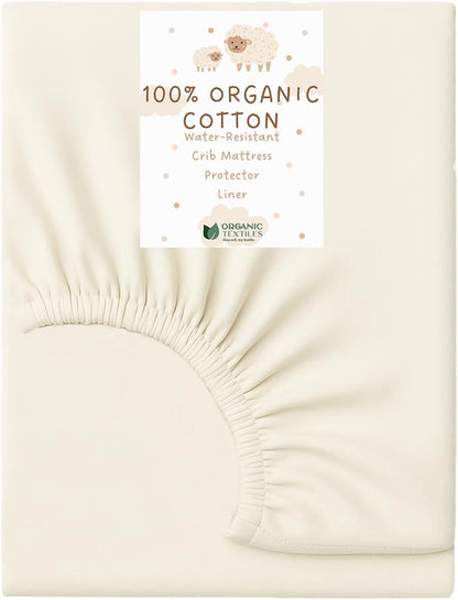 Organic Cotton Crib Mattress Protector - Water Resistant Fitted Sheet Liner Pad, Skin Friendly