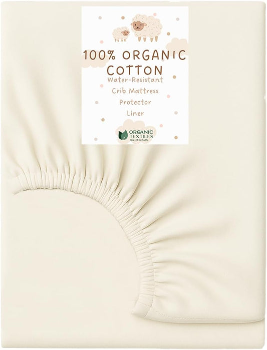 Organic Cotton Crib Mattress Protector - Water Resistant Fitted Sheet Liner Pad, Skin Friendly