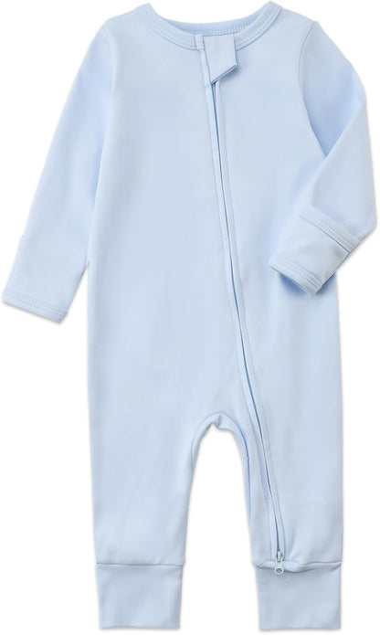 Aablexema 3-Pack Organic Cotton Baby Footless Pajamas with Mitten Cuffs, 2-Way Zipper Romper